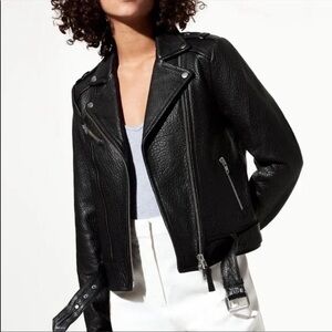 Mackage x Aritzia Rumer Pebbled Black Leather Moto Jacket
